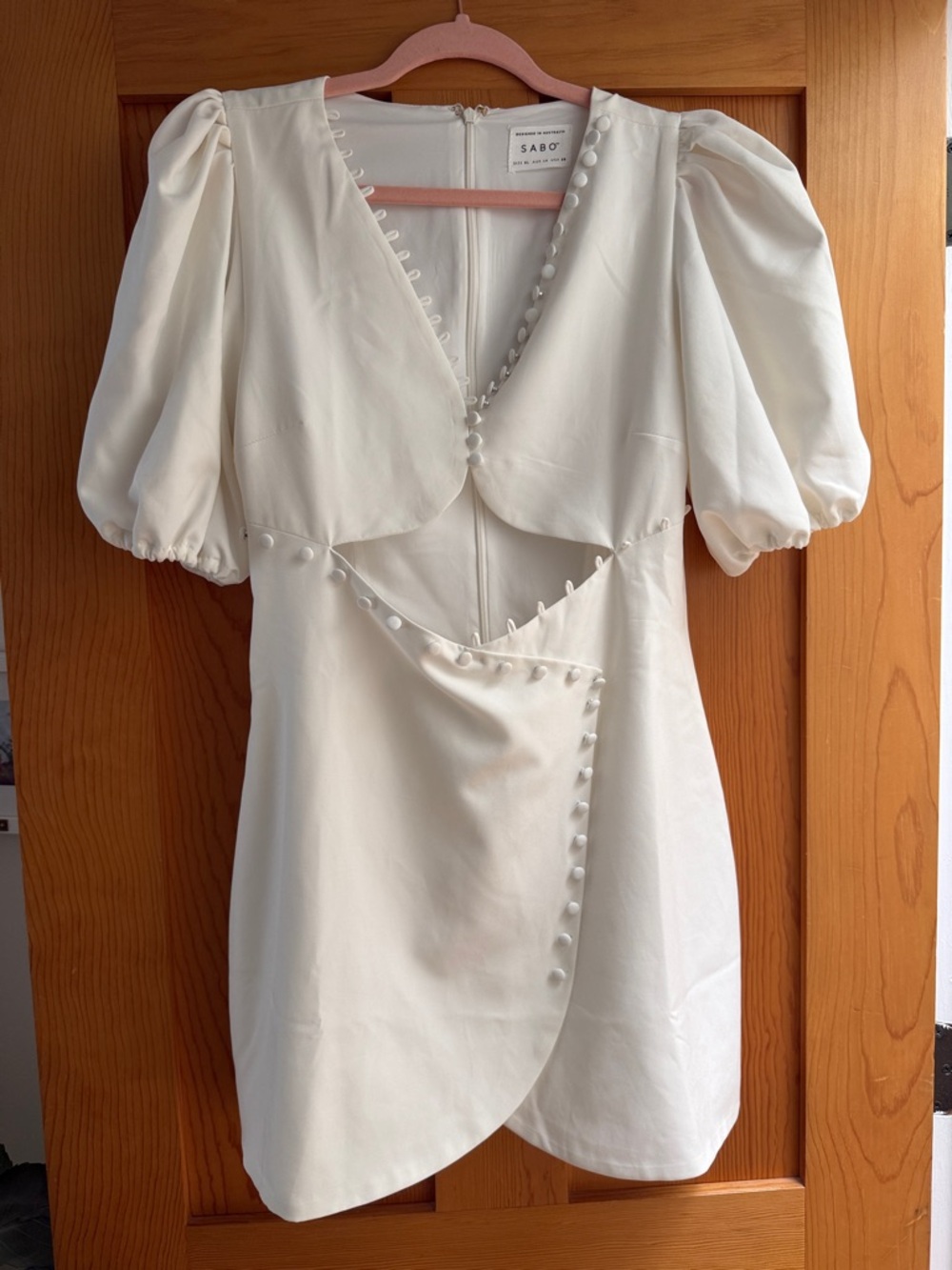 Sabo Skirt Ivory Puff Sleeve Wrap Mini Dress